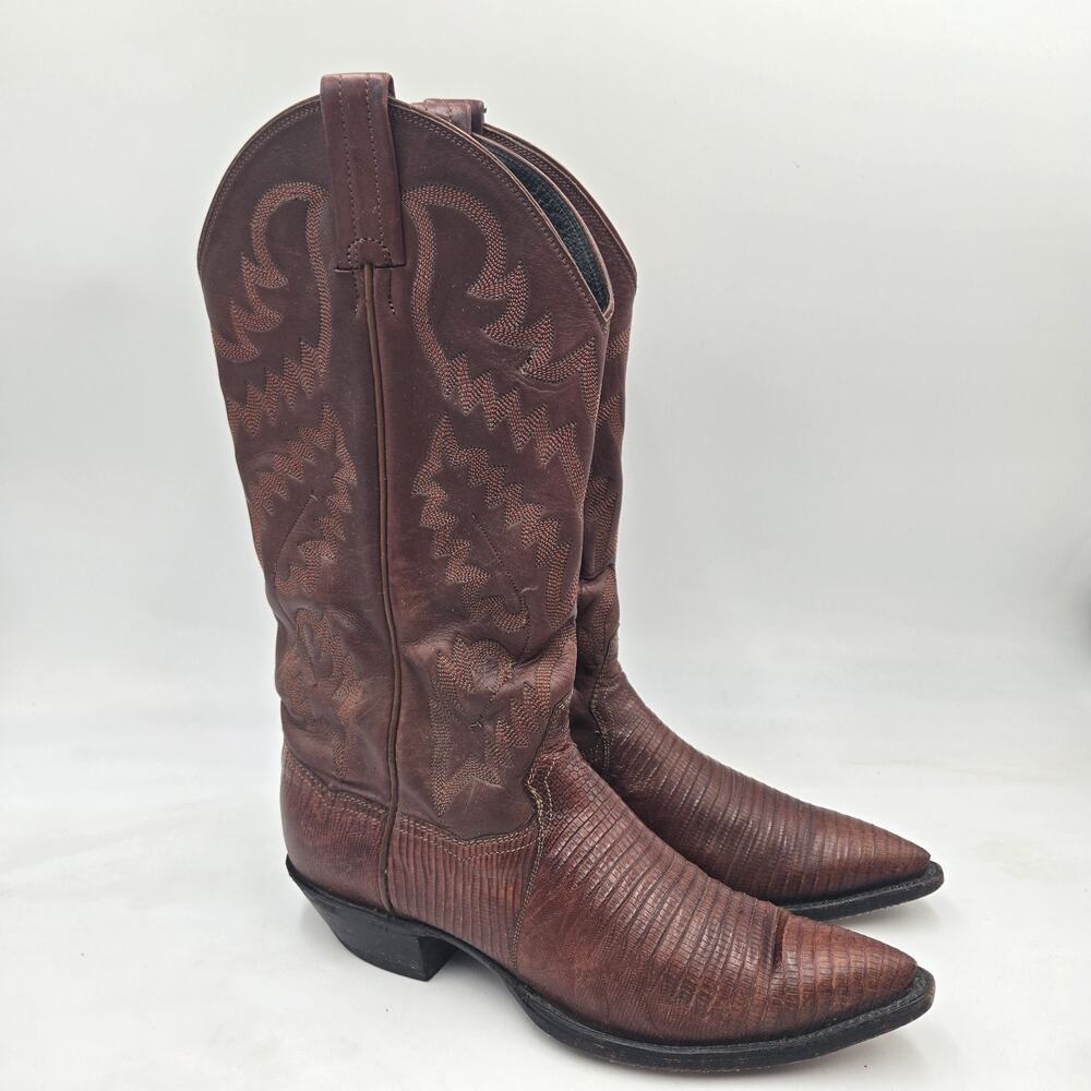 Vtg Panhandle Slim Women's Western Genuine Lizard Brown Leather Boots US 7 B